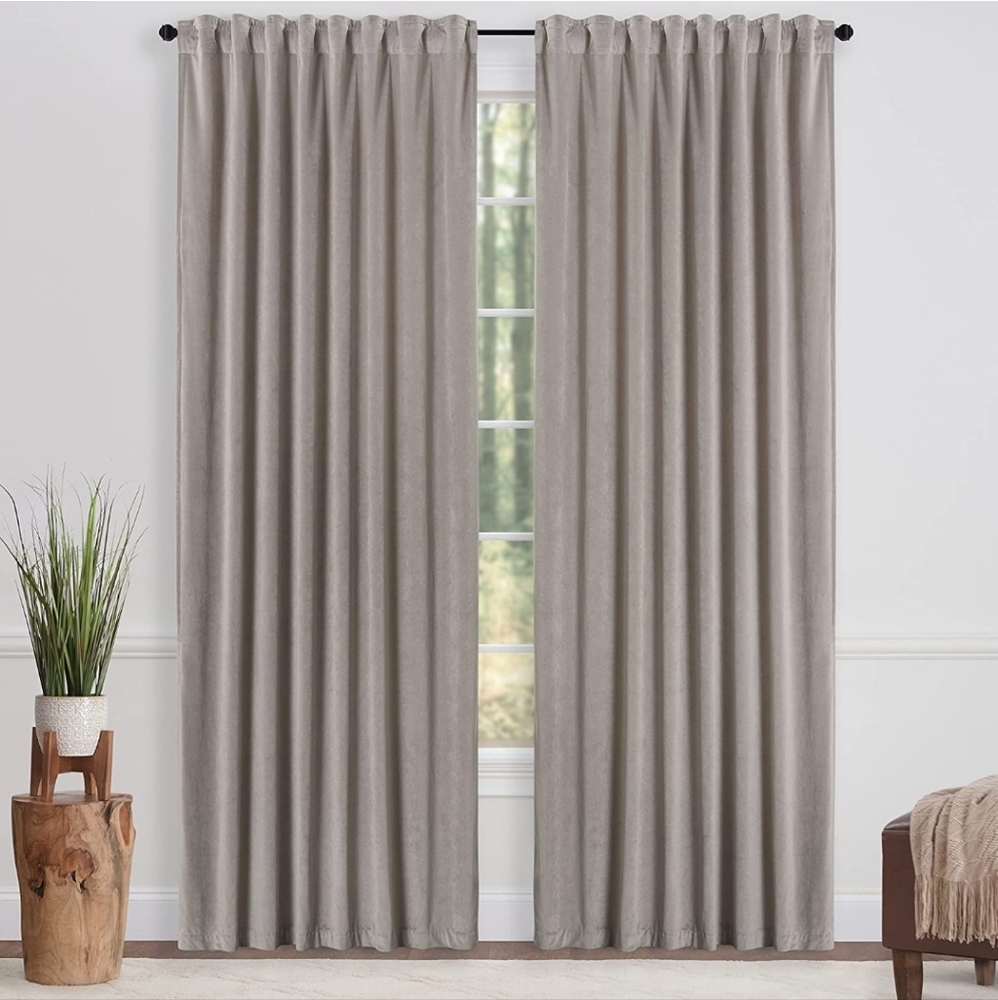 Light Gray Velvet Room Darkening 2-piece Curtain Panel Set